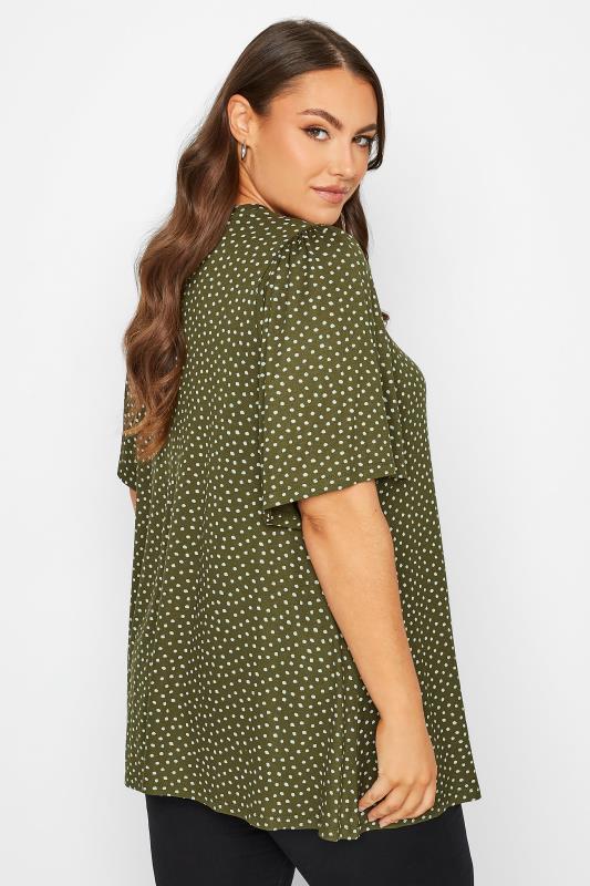 Plus Size Khaki Green Polka Dot V-Neck Top | Yours Clothing 3