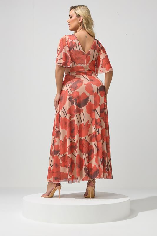 YOURS LONDON Plus Size Natural Brown Floral Abstract Mesh Dress | Yours Clothing 2