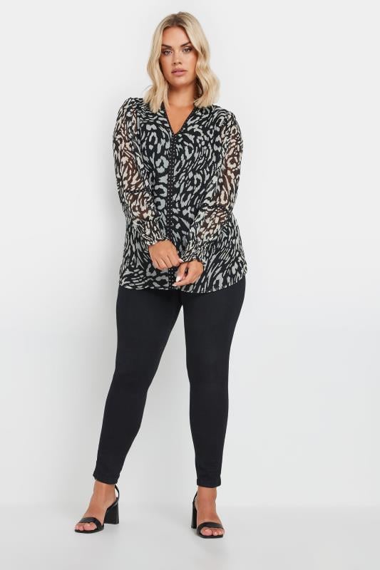 YOURS Plus Size Black Leopard Print Stud Trim Blouse | Yours Clothing  2