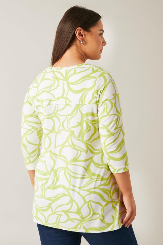 EVANS Plus Size Chartreuse Green Abstract Print Pintuck Blouse | Evans 3