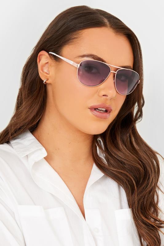 Plus Size  Gold Tone & White Aviator Sunglasses