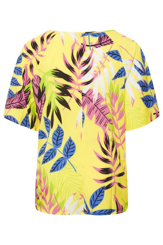 YOURS Plus Size Yelllow Tropical Print Tie Neck Top | Yours Clothing 7