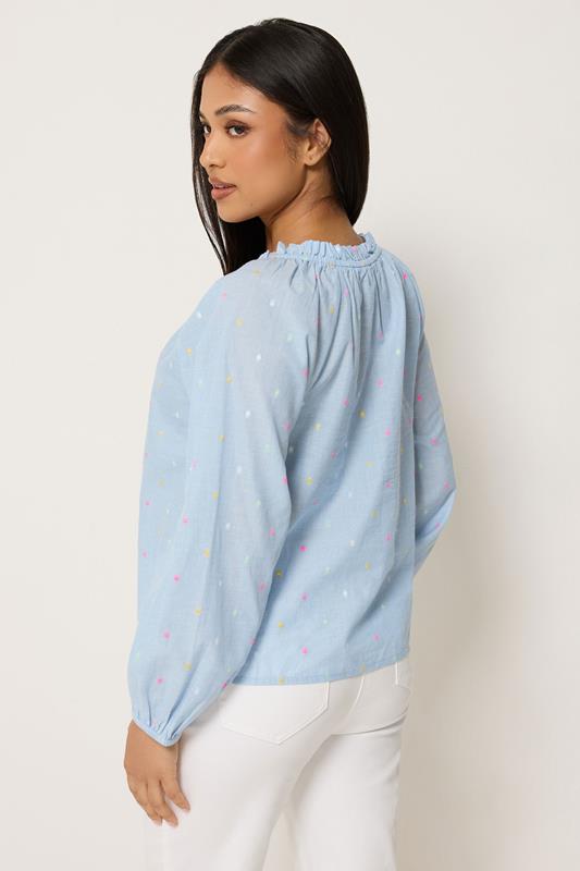 M&Co Petite Light Blue Dobby Tie Neck Blouse | M&Co 2