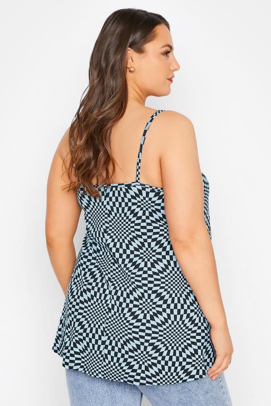 LIMITED COLLECTION Plus Size Blue Checkerboard Print Strap Detail Cami Top | Yours Clothing  3