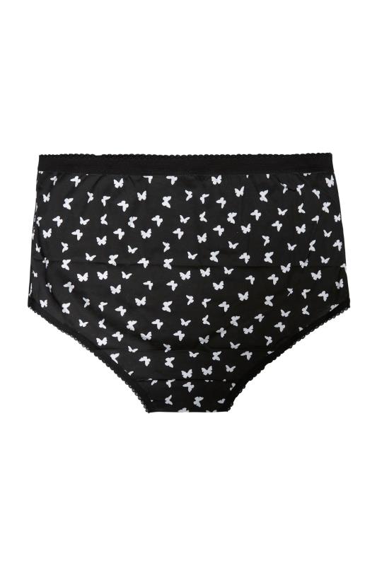 5 PACK Black & White Butterfly Print High Waisted Full Briefs | Yours Clothing 6