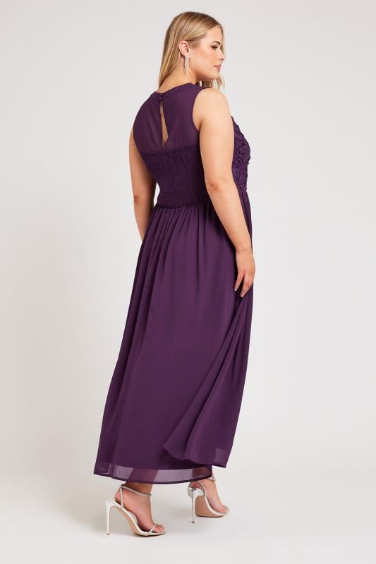 YOURS LONDON Plus Size Purple Lace Bodice Maxi Dress | Yours Clothing  3