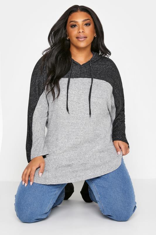 Curve Grey Colour Block Soft Touch Hoodie_A.jpg