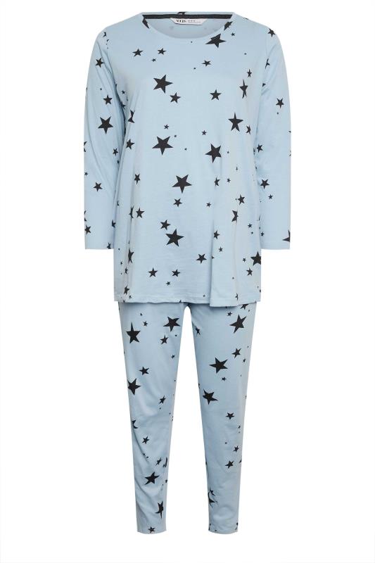 YOURS Plus Size Light Blue Star Print Tapered Pyjama Set | Yours Clothing 5