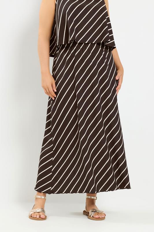 YOURS Plus Size Chocolate Brown Stripe Maxi Skirt | Yours Clothing 1