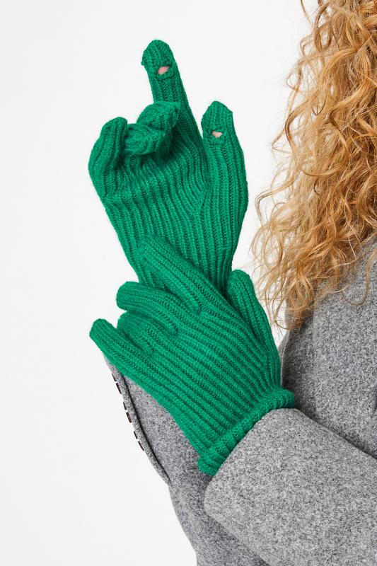 Forest Green Longline Knitted Gloves | Yours Clothing 1
