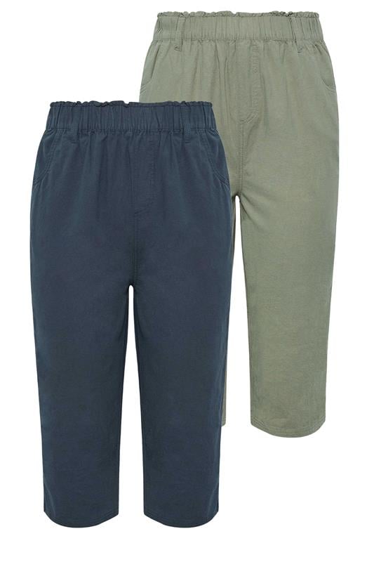 YOURS 2 PACK Plus Size Khaki Green & Navy Blue Cool Cotton Cropped Trousers | Yours Clothing 7
