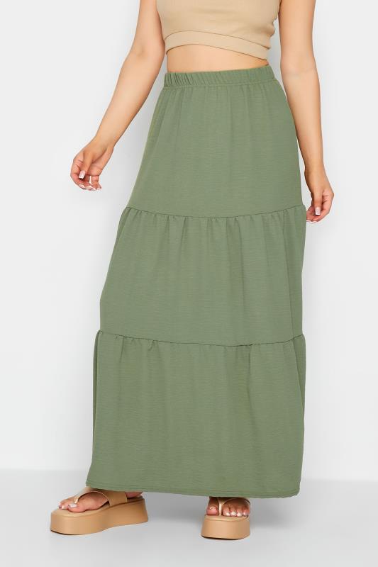 PixieGirl Khaki Green Tiered Maxi Skirt | PixieGirl 1