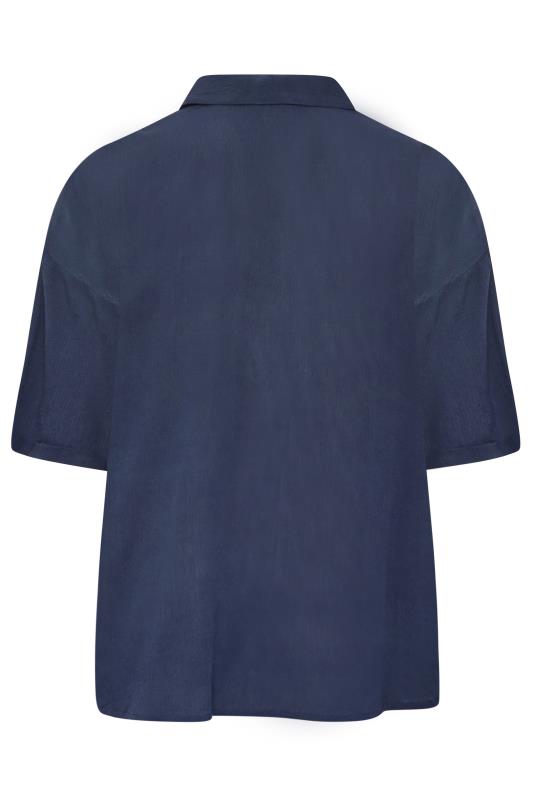 YOURS Curve Navy Blue Short Sleeve Crinkle Shirt | Yours Clothing 7