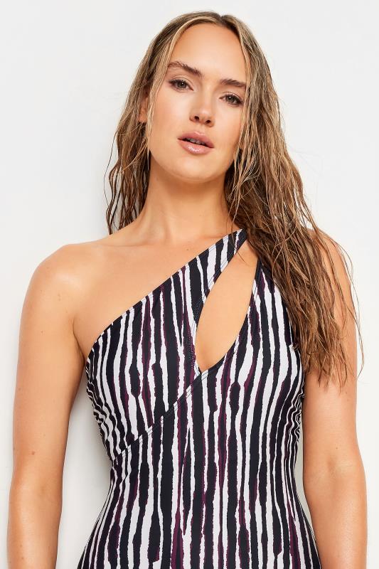 LTS Tall Women's Black Stripe Print Asymmetric Cut Out Swimsuit | Long Tall Sally 4