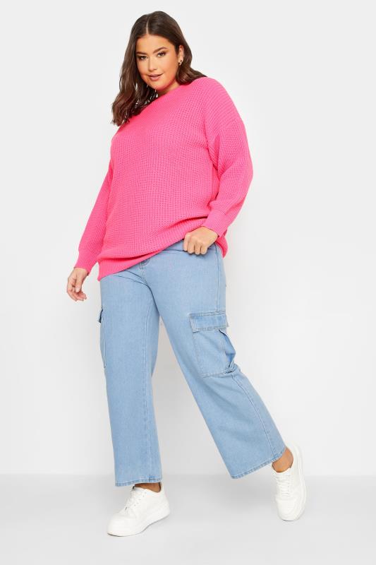 YOURS Plus Size Neon Pink Knitted Jumper | Yours Clothing 2