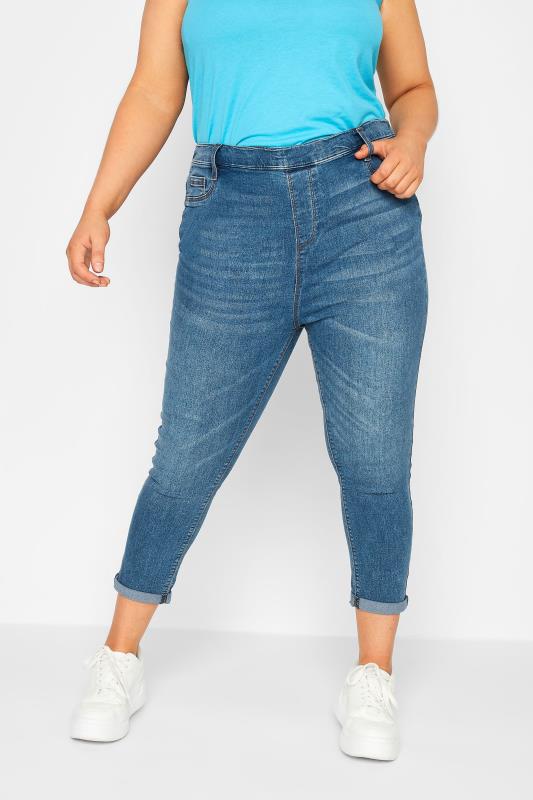 YOURS Plus Size Curve Dark Blue Stretch Cropped JENNY Jeggings | Yours Clothing  1