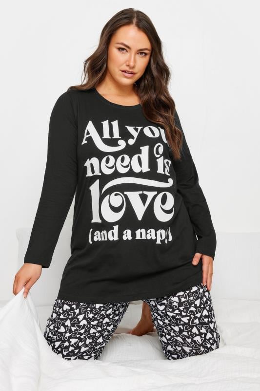 YOURS 4 PACK Plus Size Black 'All You Need Is Love' Pyjama Set | Yours Clothing 2