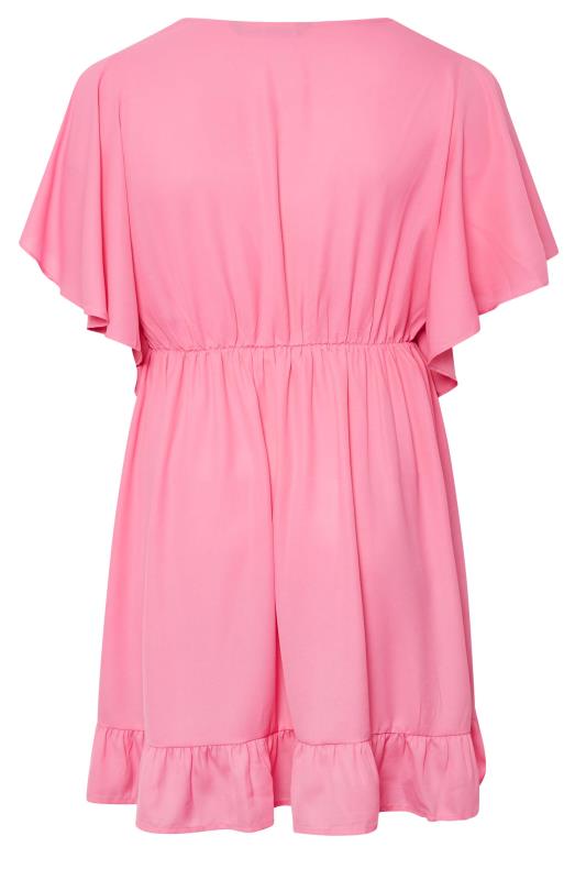 LIMITED COLLECTION Plus Size Pink Frill Sleeve Wrap Tunic Dress | Yours Clothing 9