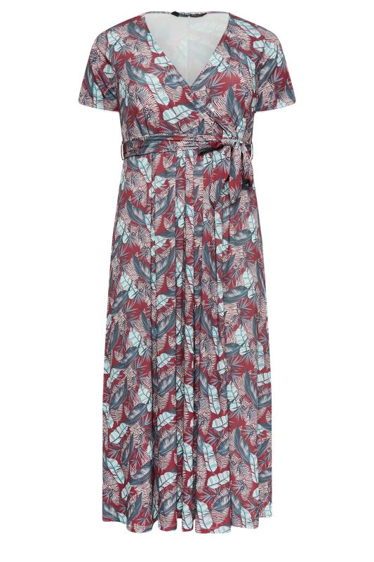 YOURS Curve Plus Size Red Leaf Print Maxi Wrap Dress | Yours Clothing  6