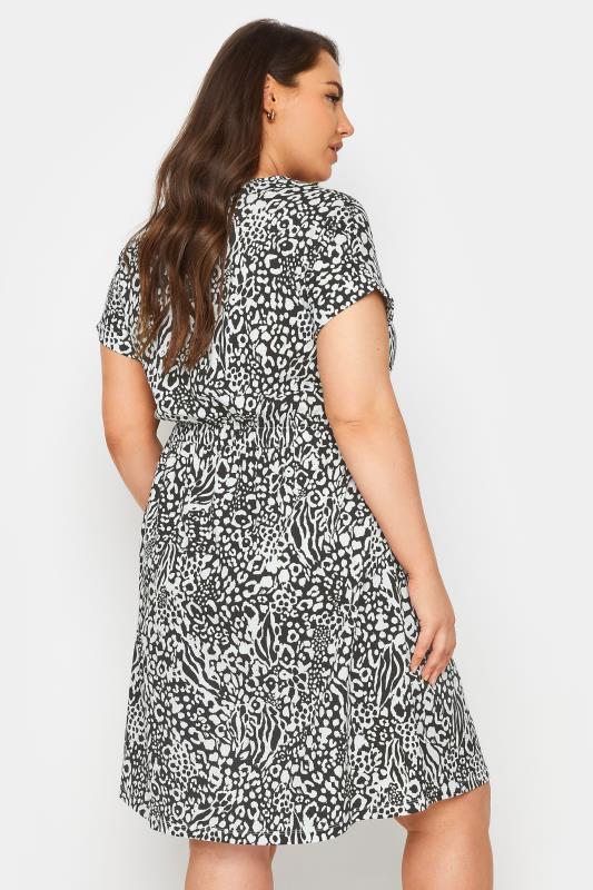 YOURS Plus Size Black & White Animal Print Cotton T-Shirt Dress | Yours Clothing 3