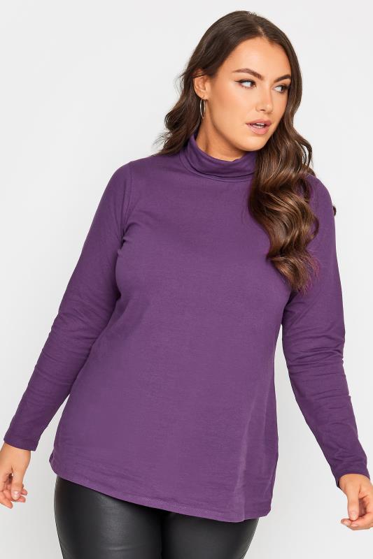 YOURS Plus Size Purple Long Sleeve Turtle Neck Top | Yours Clothing 1