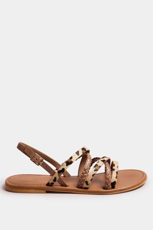 LTS Brown Leopard Print Leather Cross Over Sandals In Standard Fit | Long Tall Sally 3