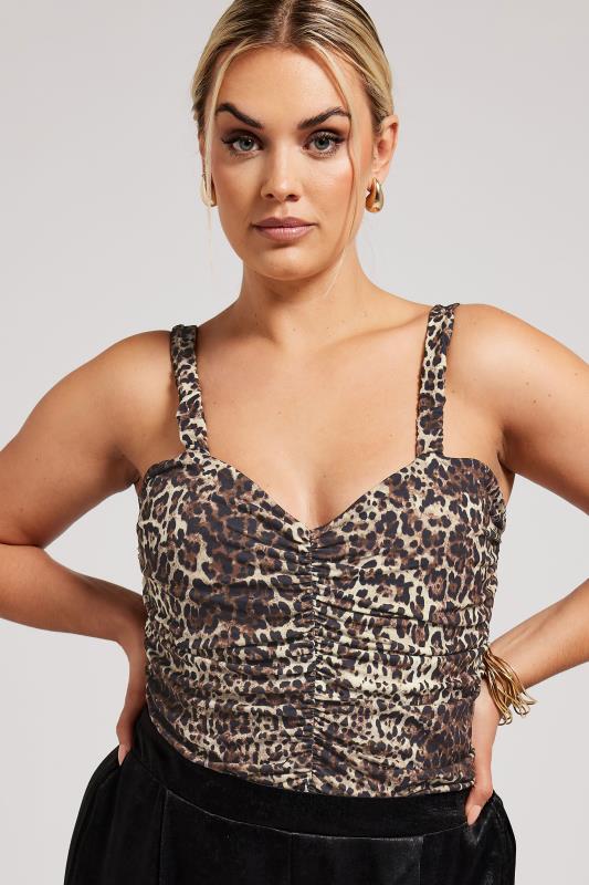 YOURS LONDON Plus Size Brown Leopard Print Ruched Bodysuit | Yours Clothing 1