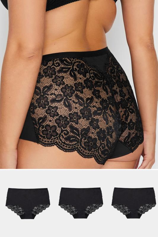 Plus Size 3 PACK Black Lace Full Briefs | Yours Clothing  1