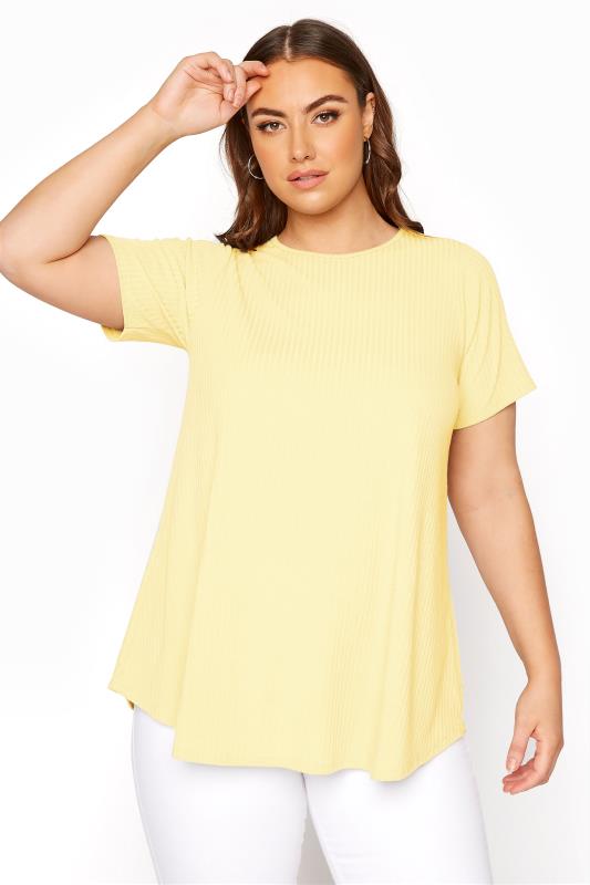 Plus Size  LIMITED COLLECTION Lemon Yellow Ribbed Swing T-Shirt