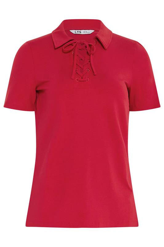 LTS Tall Women's Red Lace Up Collared T-Shirt | Long Tall Sally 5