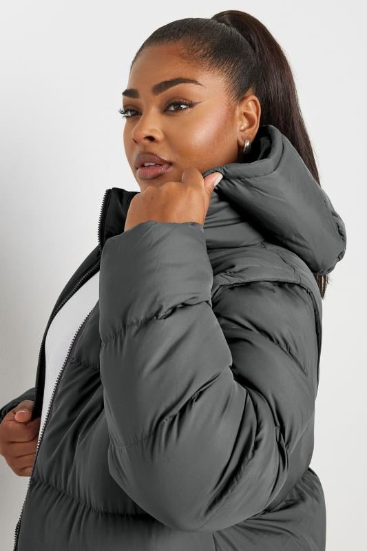 YOURS Plus Size Grey 2 In 1 Padded Longline Puffer Coat Yours Clothing