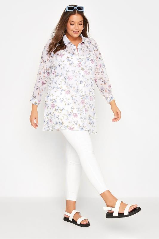Plus Size White Floral Print Button Through Shirt | Yours Clothing 2