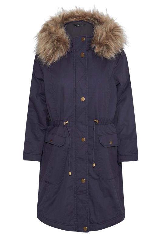 YOURS PETITE Plus Size Navy Blue Faux Fur Trim Hooded Parka Coat | Yours Clothing 6
