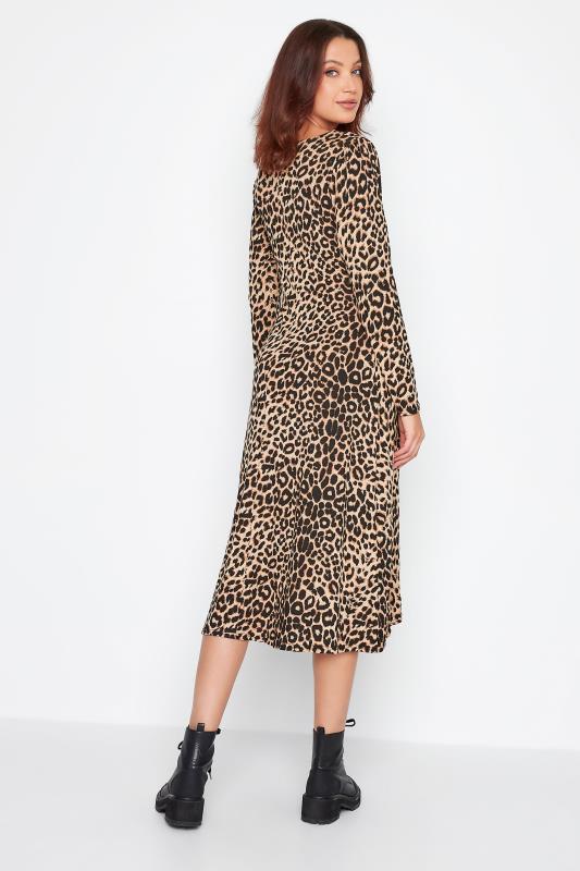 LTS Tall Women's Brown Leopard Print Long Sleeve Tea Dress | Long Tall Sally 3