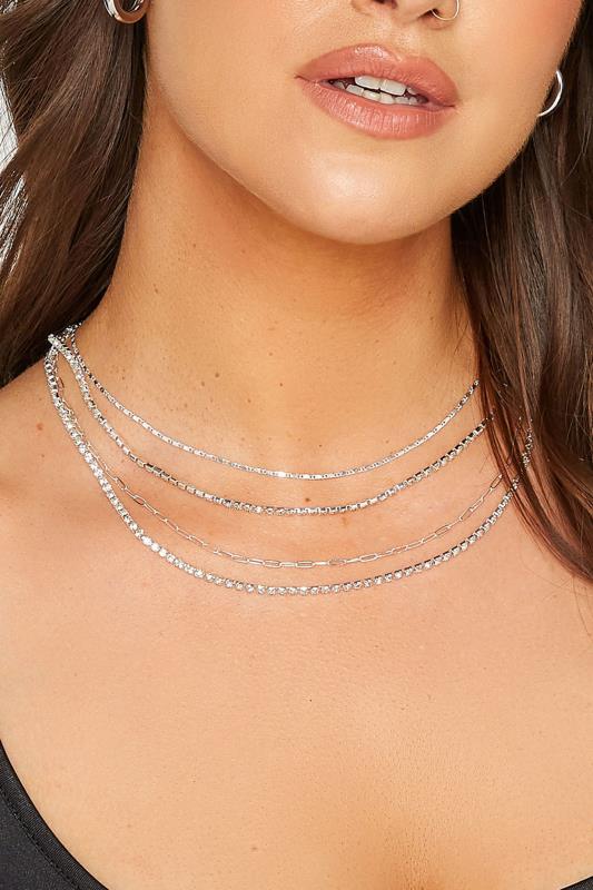 Plus Size  Yours Silver Diamante Multi Layer Necklace
