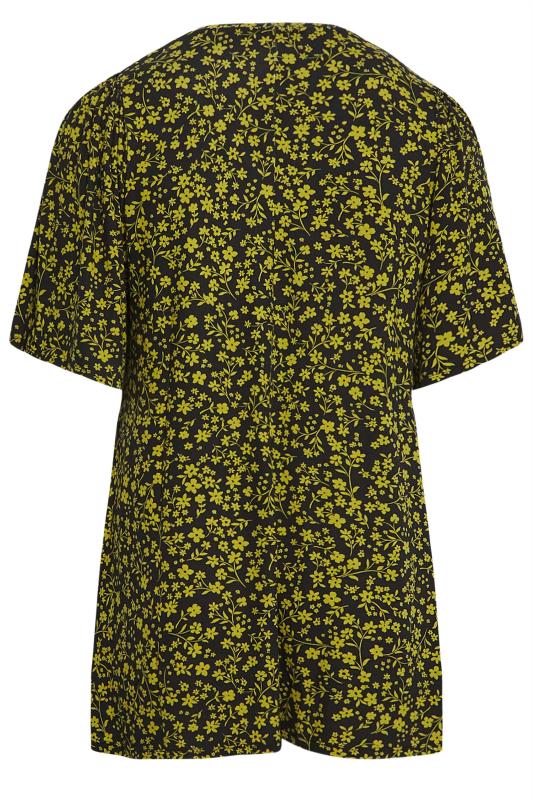 YOURS Plus Size Yellow Floral Print Pleat Front Top | Yours Clothing 8