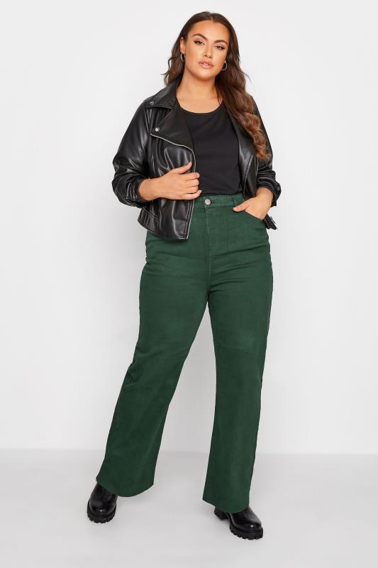 Plus Size Green Stretch Wide Leg Jeans | Yours Clothing  2