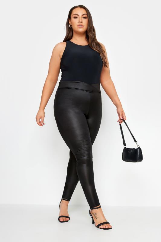 LIMITED COLLECTION Plus Size Black Faux Leather Wrap Waist Leggings | Yours Clothing 3