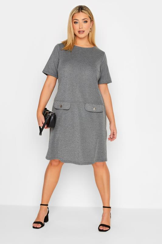 Plus Size Grey Knitted Pocket Dress | Yours Clothing 2