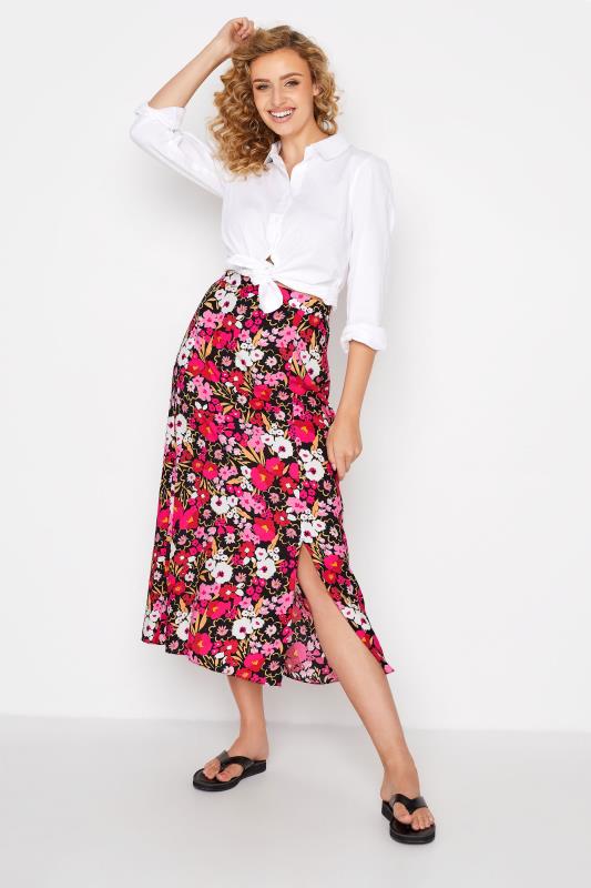 LTS Tall Black Floral Print Midi Skirt 2