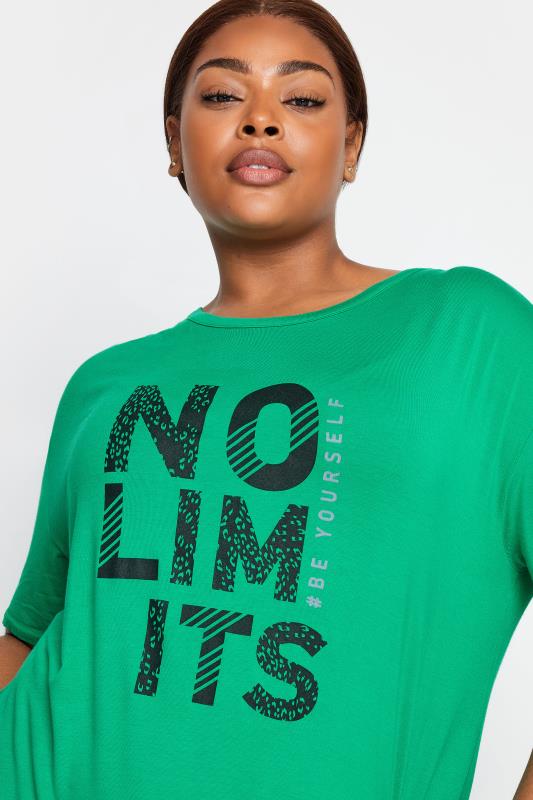 YOURS ACTIVE Plus Size Green 'No Limits' Slogan Top | Yours Clothing 4