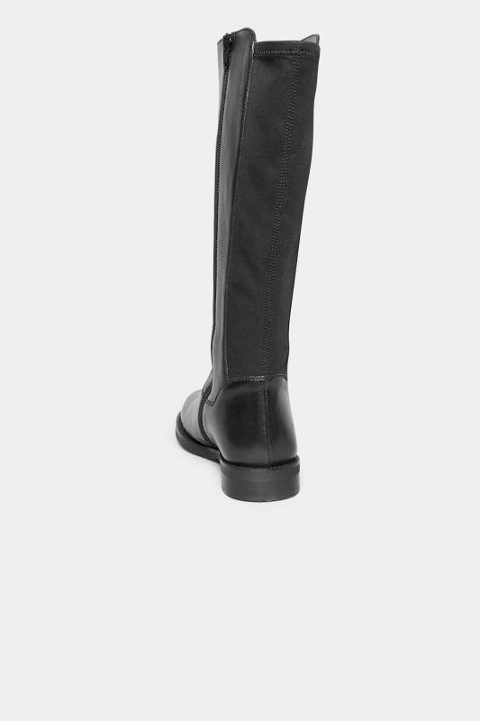 Black Elasticated Knee High Leather Boots In Wide E Fit & Extra Wide EEE Fit 4