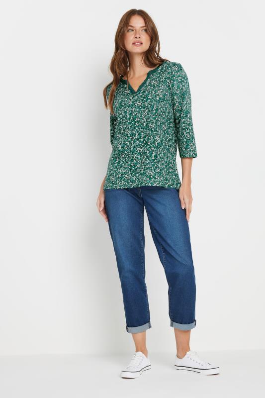 M&Co 2 PACK Teal Blue Floral Print & Plain Lace Trim Cotton T-Shirts | M&Co 4