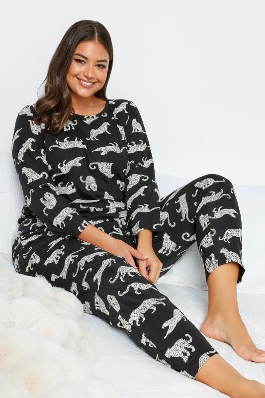 YOURS Curve Black Animal Print Pyjama Set | Yours Clothing 1