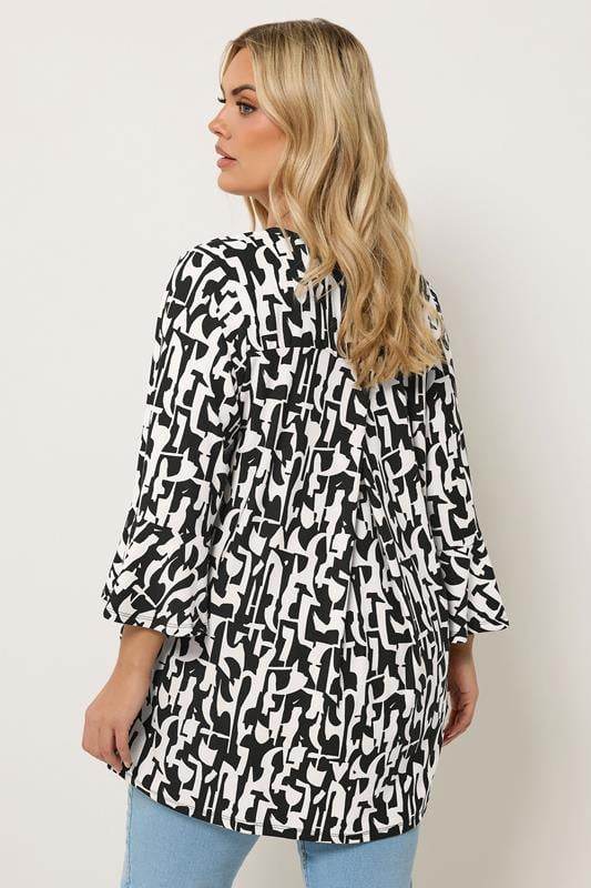 YOURS Plus Size Black Abstract V-Neck Top | Yours Clothing 2