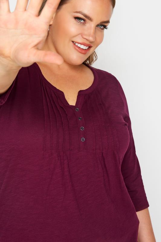 Plus Size Plum Purple Pintuck Henley Top | Yours Clothing 4