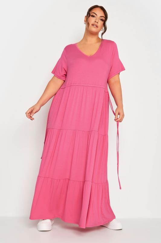 LIMITED COLLECTION Plus Size Pink Adjustable Waist Maxi Dress | Yours Clothing 4