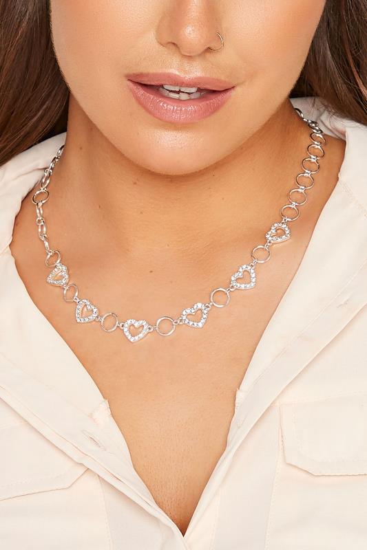  Silver Tone Diamante Heart Chain Necklace | Yours Clothing 1