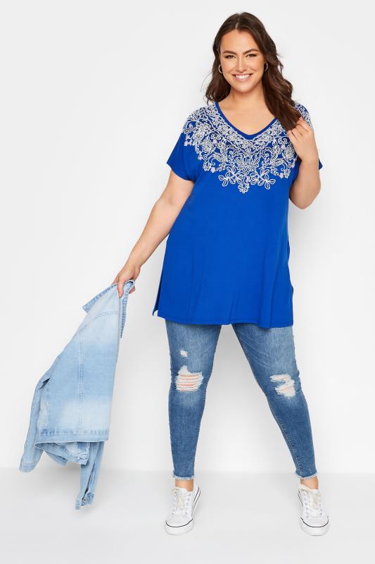 Curve Blue Aztec Embroidered Top 2
