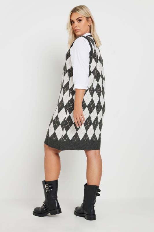 LIMITED COLLECTION Plus Size Black Argyle Check Vest Dress | Yours Clothing 4